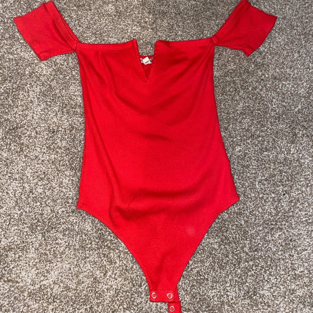 Express Ribbed Red Off the Shoulder Bodysuit